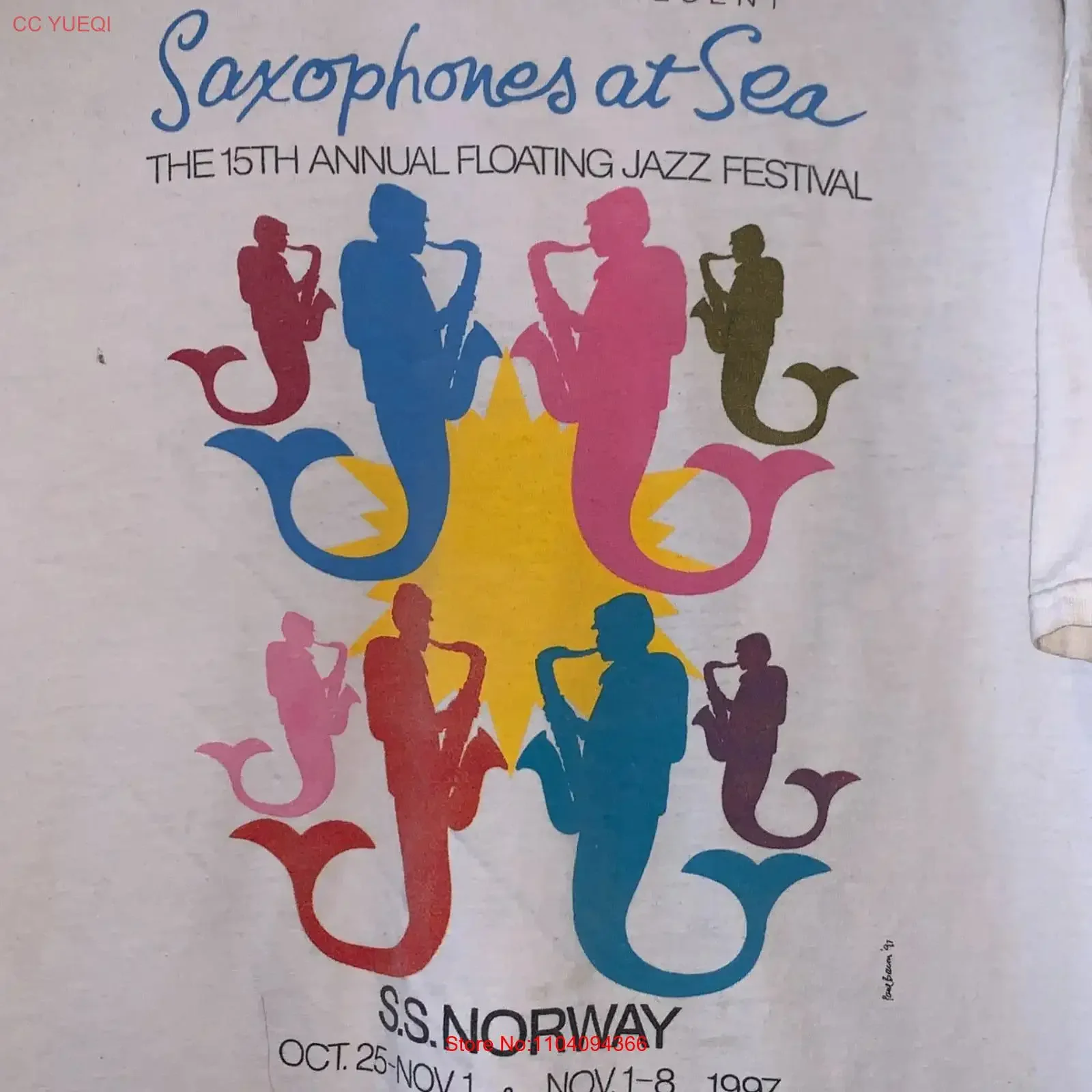 VINTAGESAXOPHONES AT SEA 15TH ANNUAL FLOATING JAZZ FESTIVAL MENS XL SHIRT vintage Washed fashion Soft Casual streetwear