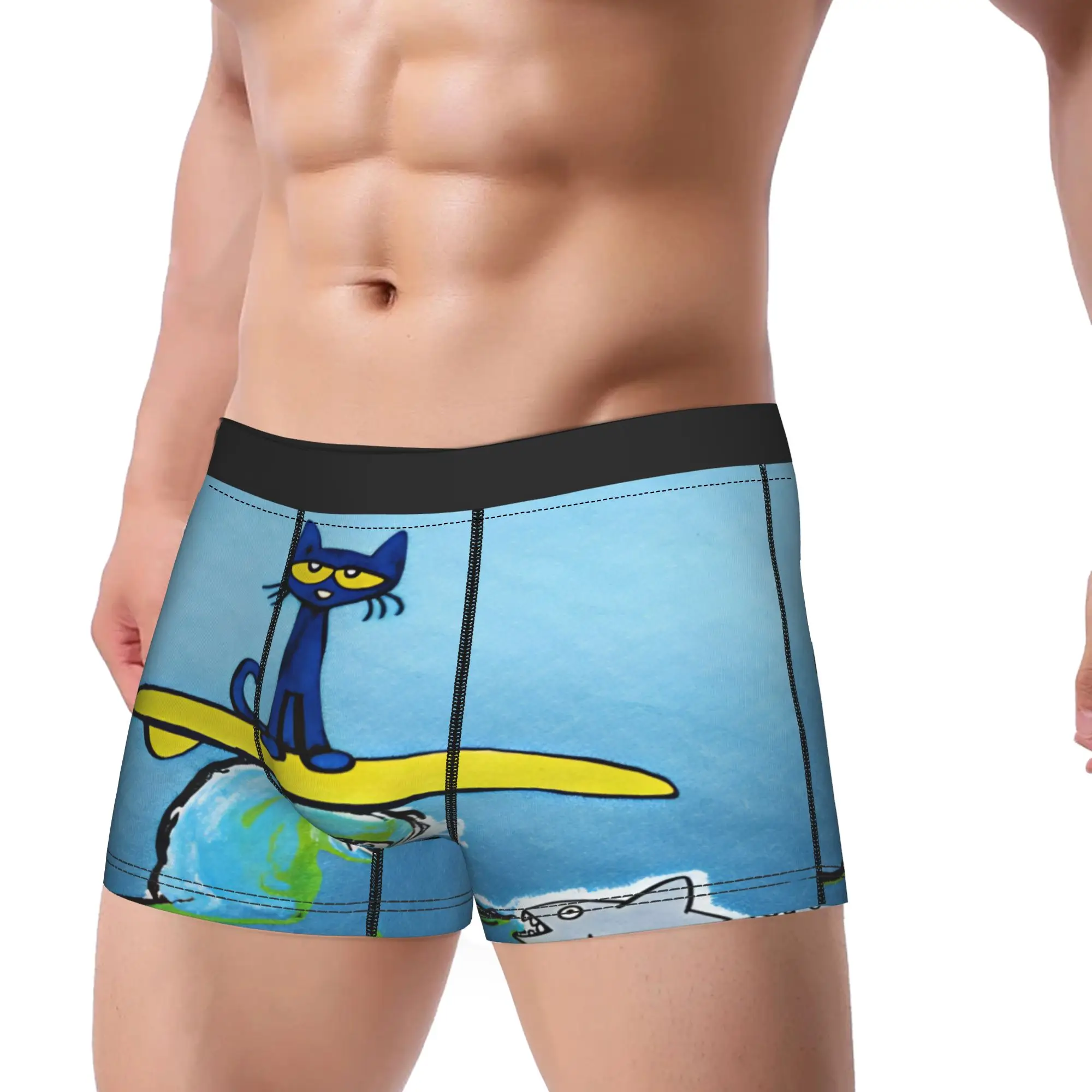 Pete The Cat Stars Comic Boxer Brief  Underwear High Quality Males Comfortable Trunk Custom DIY Large Size Panties