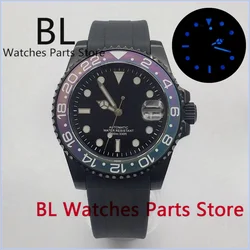 BLIGER Rubber Strap NH35 Watch For Men 24 Jewels PT5000 Automatic 40mm BGR Ceramic Bezel Black Dial Blue Luminous Date Magnifier