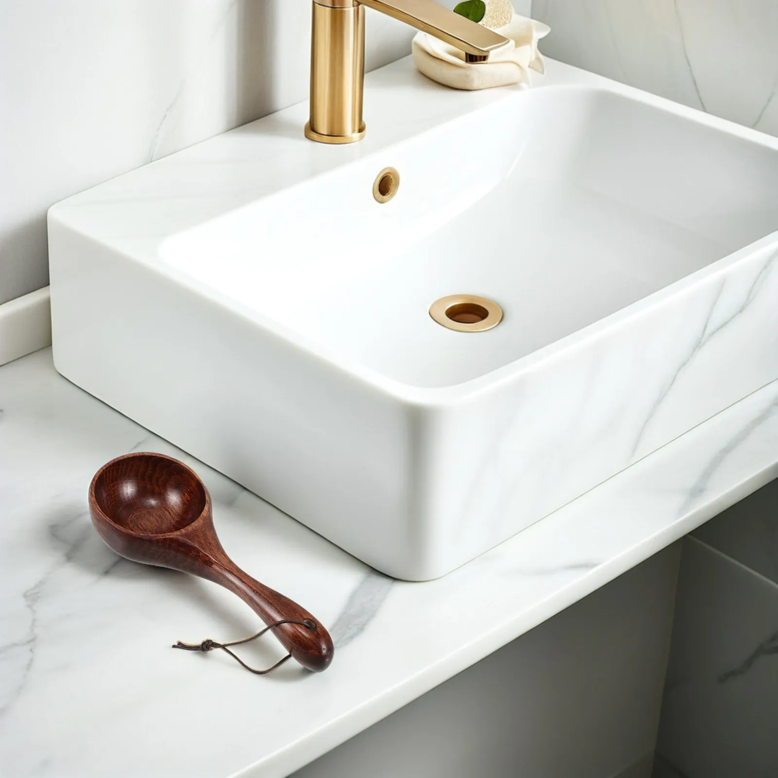 

Natural Wood Water Ladle for Bathing Shower Household Use Sturdy Water Scoop with Handle for Bathroom Sauna Wood Spoon