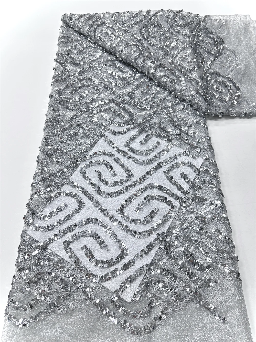 2026 جودة عالية الفرنسية النيجيري الترتر متعدد الألوان صافي الأفريقي تول شبكة تسلسل الدانتيل النسيج لفستان 5 ياردات #1