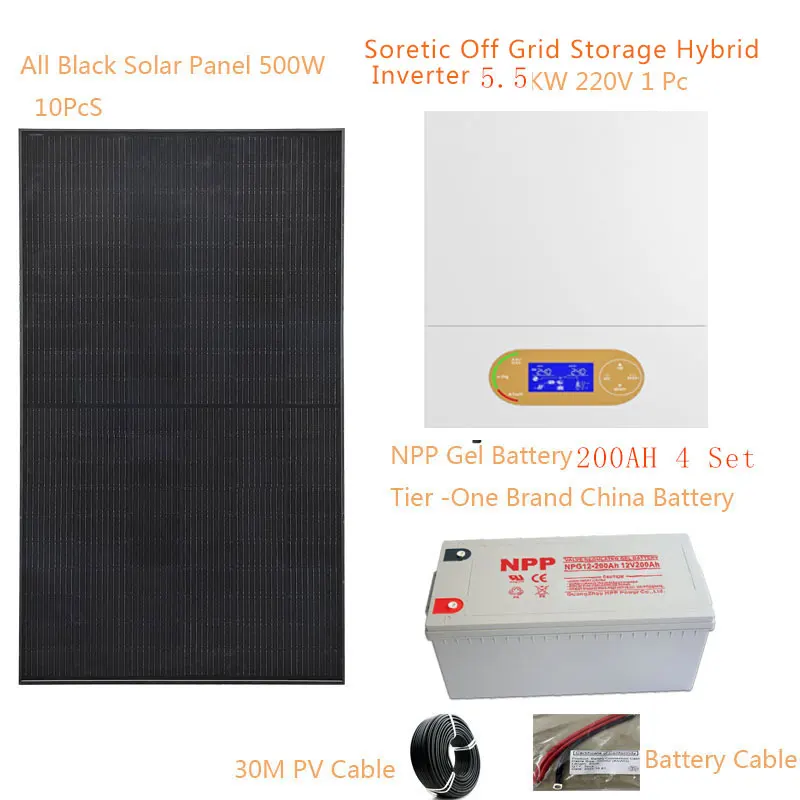 Solar Panel Kit Complte For Home 5000W 220V Lead Acid Battery 10KWH ybrid Inverter Off Grid Solar System Car Camping Caravan