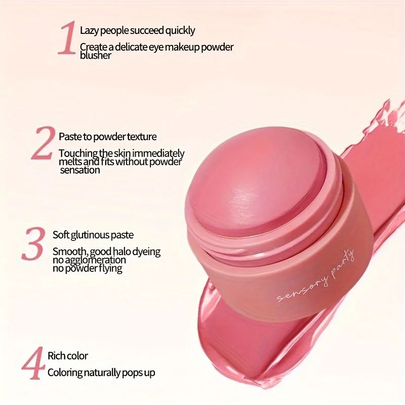 Boule de fard à joues crème, formule hautement pigmentée, finition semi-fatte et poudre, bâton de surbrillance de fard à joues de couleur mélangable pour les yeux, les lèvres et les joues