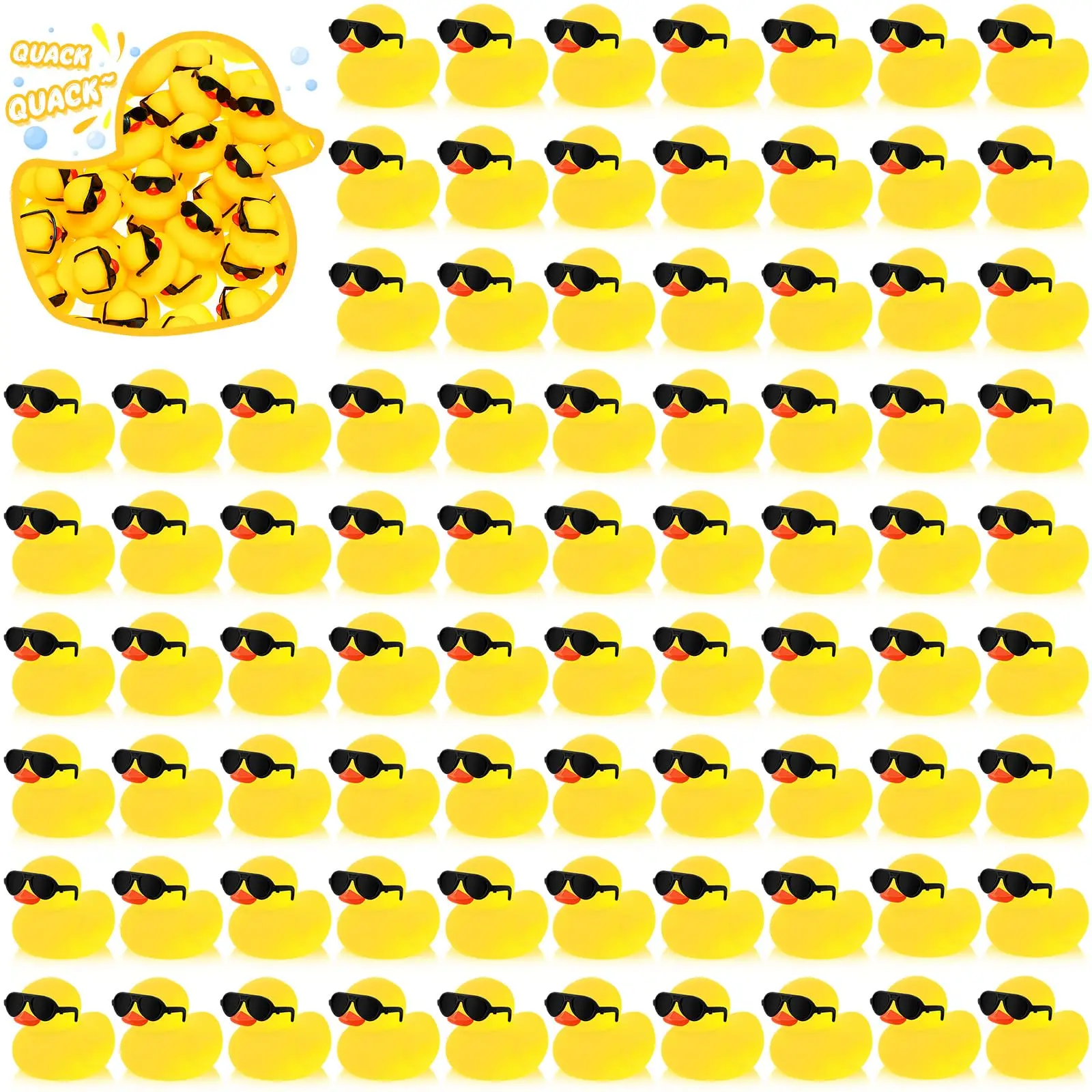 1-100pc Mini Rubber Ducks Set in Bulk with Sunglasses Float Squeak Tiny Ducks Rubber Duck Toy for Kids Party Birthday Supplies