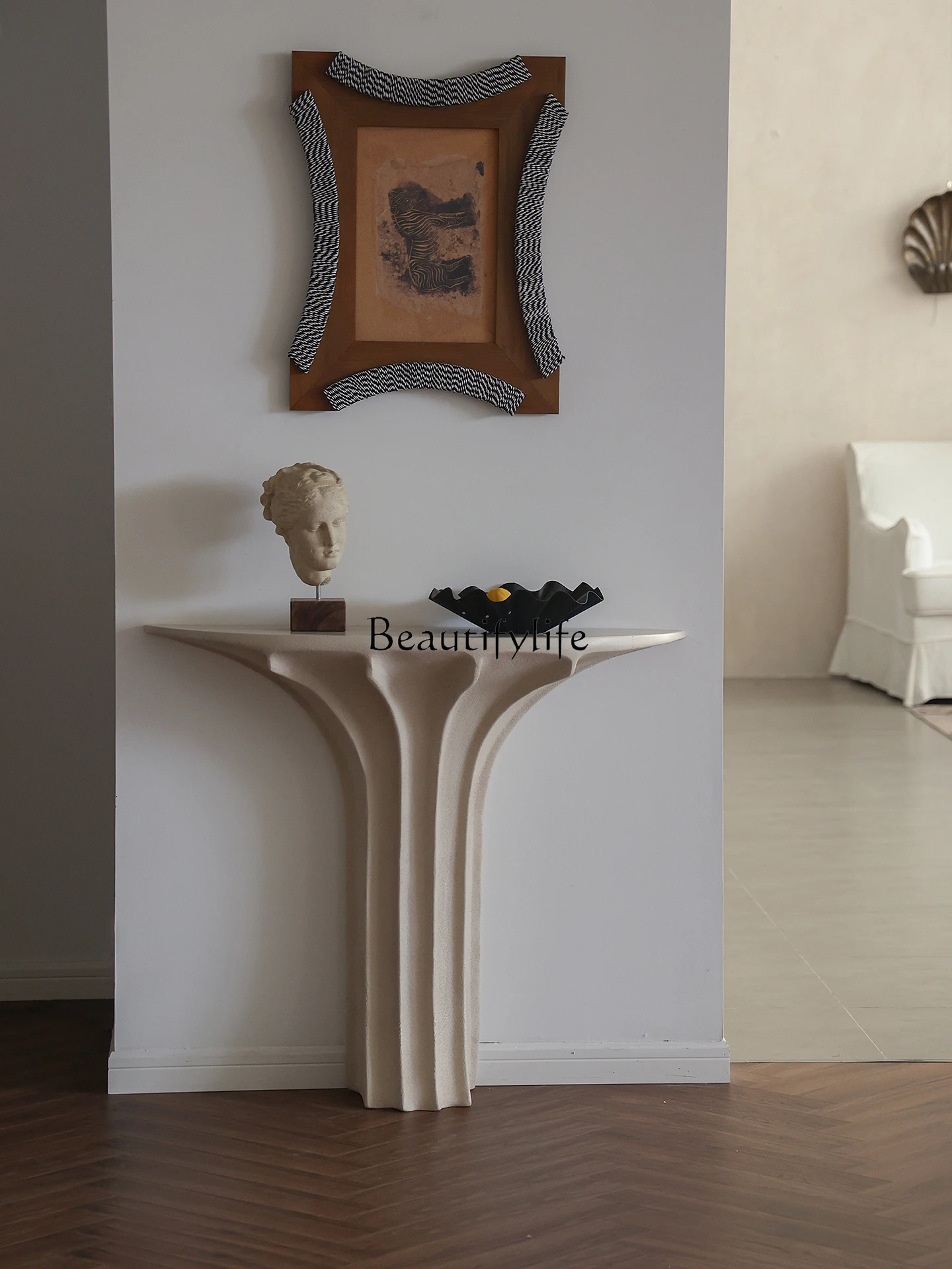 

*Medieval solid wood entrance table French cream style entrance very narrow aisle decorative table
