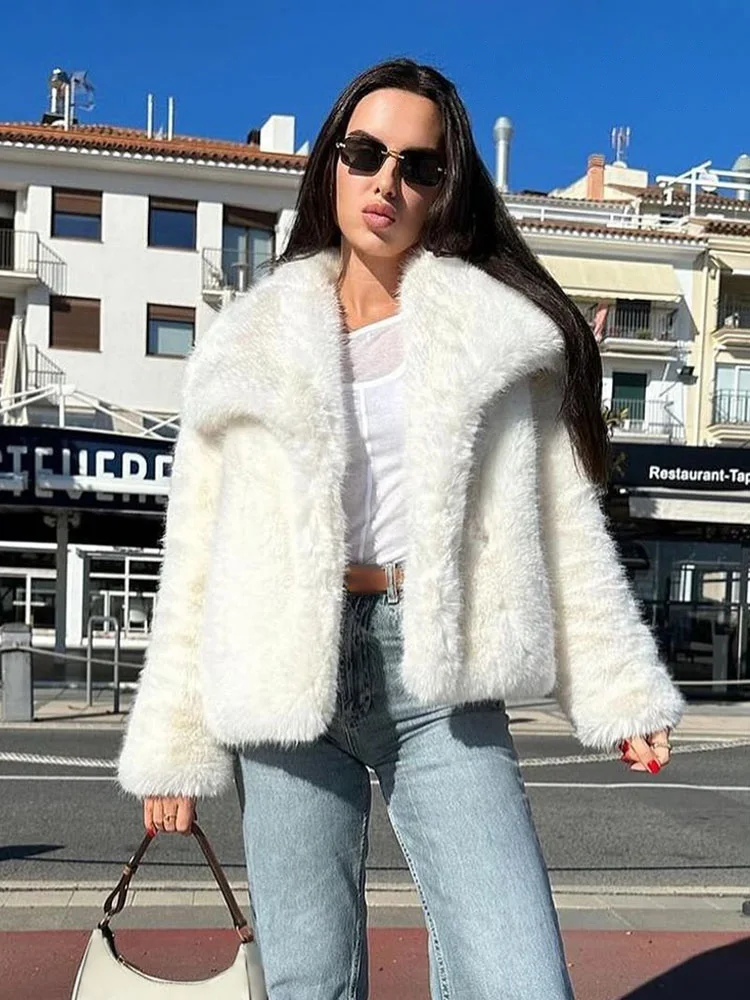 HH Winter Fashion Women Warm Plush Coat Ladies Casual Turn-Down Collar Thick Coat Female Vintage Long Sleeve Short Outerwear