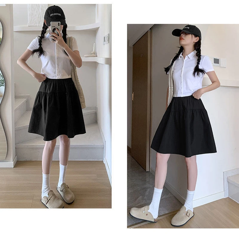 Japanischer A-Linien-Kurzrock für Damen, Sommer 2026, dünner, hochtaillierter halblanger Rock im College-Stil, Cargo-Rock für Frauen – Detail 9