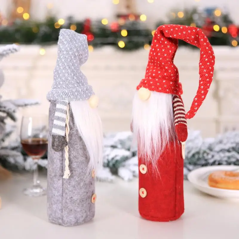 Christmas Wine Bottle Cover Knitted Wine Bottle Bag Christmas Dinner Table Decoration Sweater For Wine Bottles 2024 Navidad