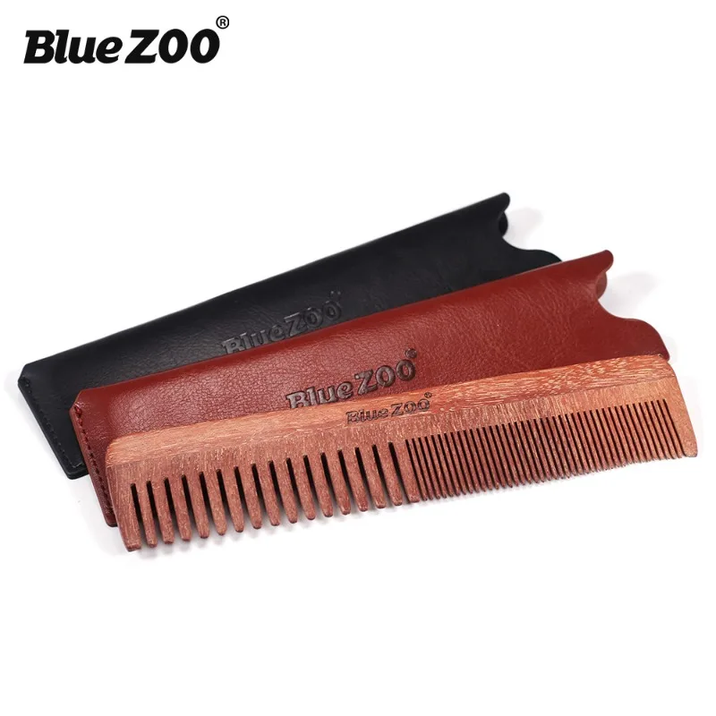 

Red Sandalwood Comb+leather Bag BlueZOO Men's Care Portable Thick and Thin Long Oily Hair Comb Mustache Comb