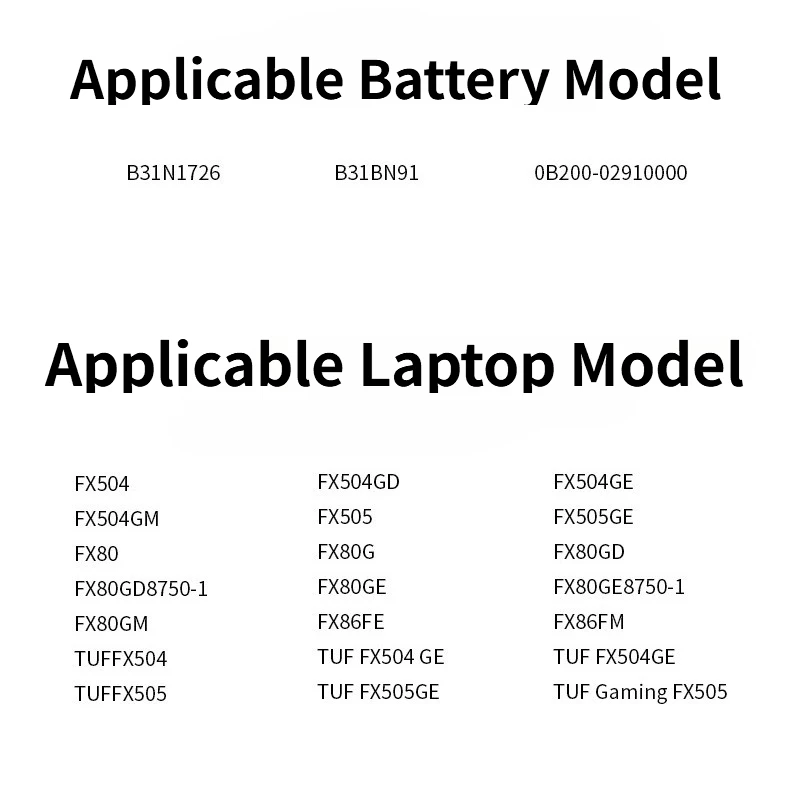 New B31N1726 Laptop Battery 11.4V 4110mAh For ASUS Battery FX504G FX504GM FX504GD FX504GE TUF Gaming A17 FA706 FA706IU