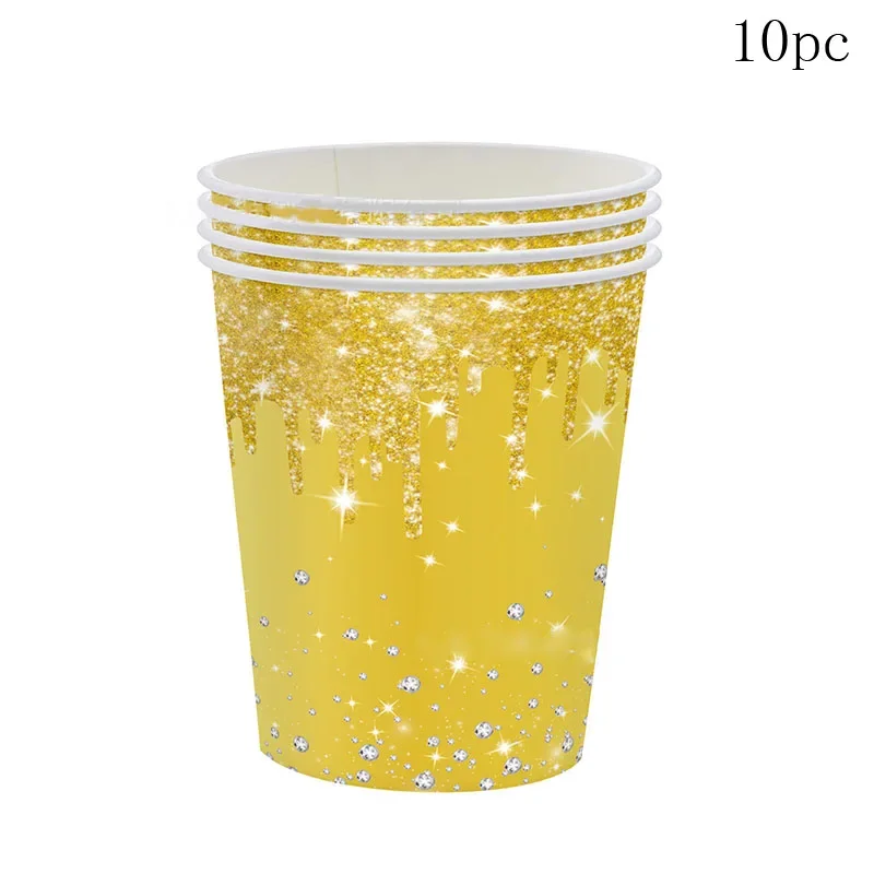 Vaisselle jetable en or pour 10 invités, assiettes dorées en diamant, serviettes, gobelets en papier, couverture de Table, décor de fête d'anniversaire pour mariage