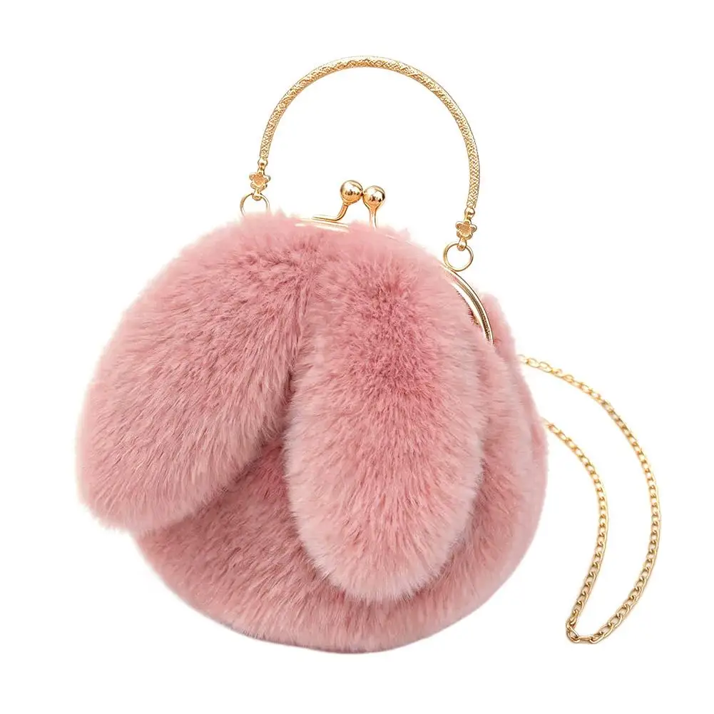 Cute Rabbit Ear Plush Chain Bag Single Shoulder Crossbody Fluffy Tote Versatile Stylish Women's Bag Chain Mobile Phone Bag