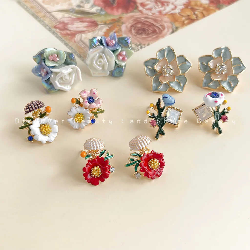 

Серьги-цветы с эффектом масляной эмалировки DIY, женские, в стиле Мори, милые, элегантные, ретро, высококачественные украшения для ушей