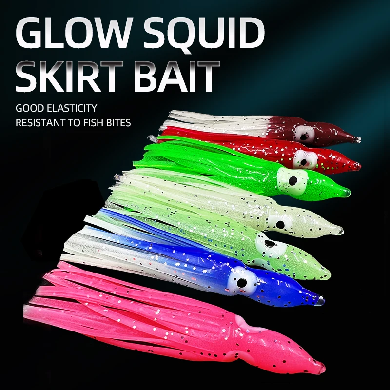 ShareShark 50pcs/bag Mixed Colors Luminous Octopus Skirts Trolling Lure, Soft Squid Lure, Fishing Squid Skirts Glow Lures - view 6