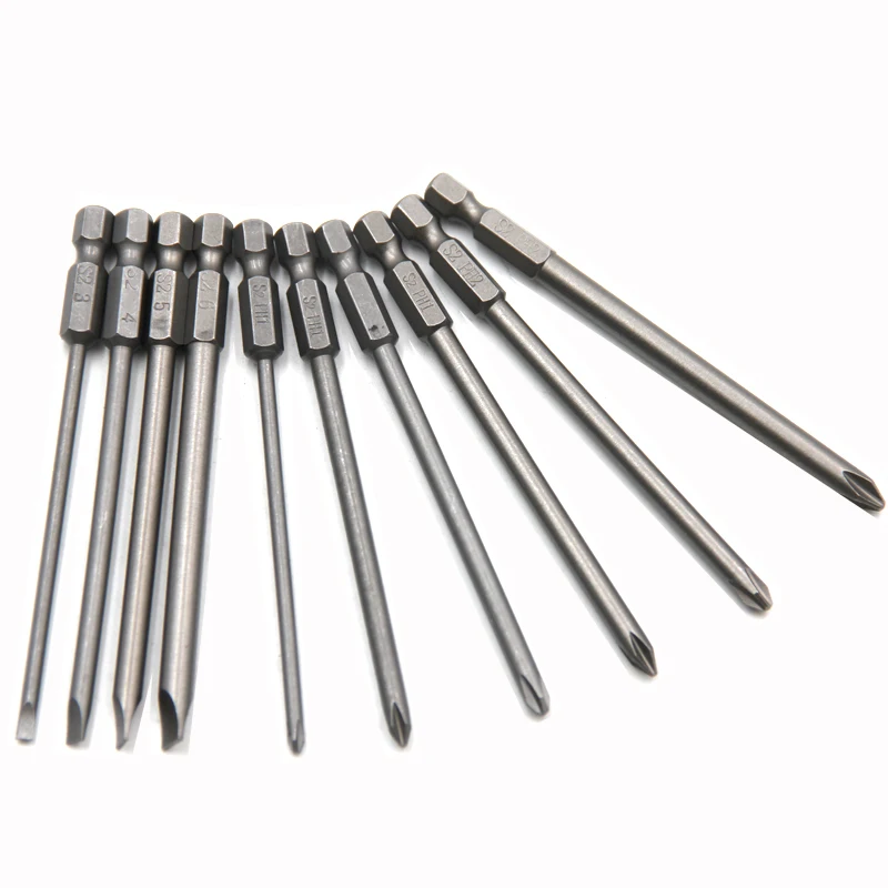 10pc Cross 100mm Hexagonal Handle Screwdriver Set Magnetic Straight Extended Screwdriver Electric Tool Accessories