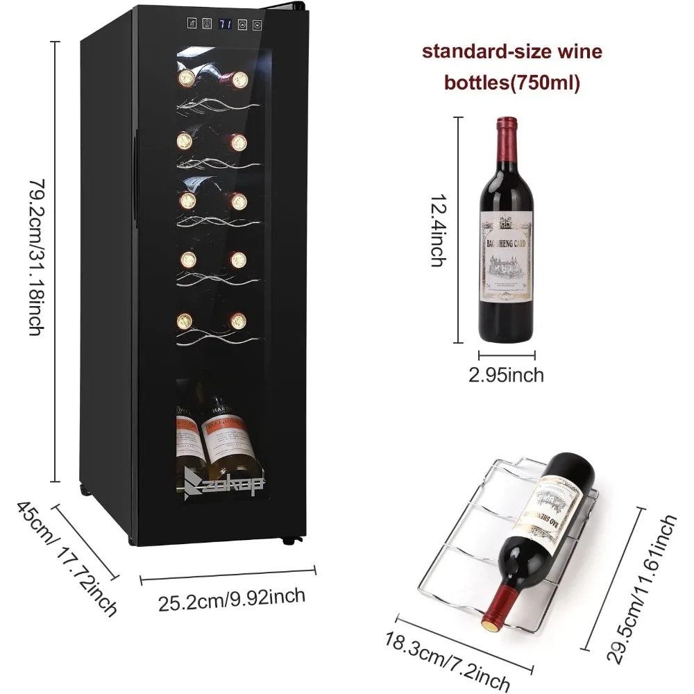 12 Bottle Compressor Wine Cooler Refrigerator w/Adjustable Temperature, Freestanding Compact Mini Wine Fridge with Digital