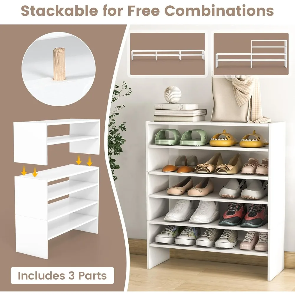 Вертикальная полка для обуви Giantex 3-в-1, 6-уровневый отдельно стоящий органайзер для хранения обуви с штабелируемой конструкцией на 18 пар, ширина 31 дюйм Woo