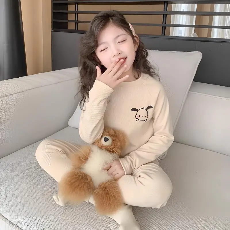 

Pochacco Autumn Winter Children Warm Underwear Set Cartoon Sanrio Korean Style Girls Boys Pajama Set for Children's Homewear