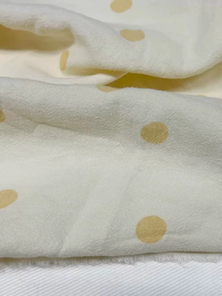 Light yellow dotted washed linen fabric, soft and draping, summer and spring cool pants, dress