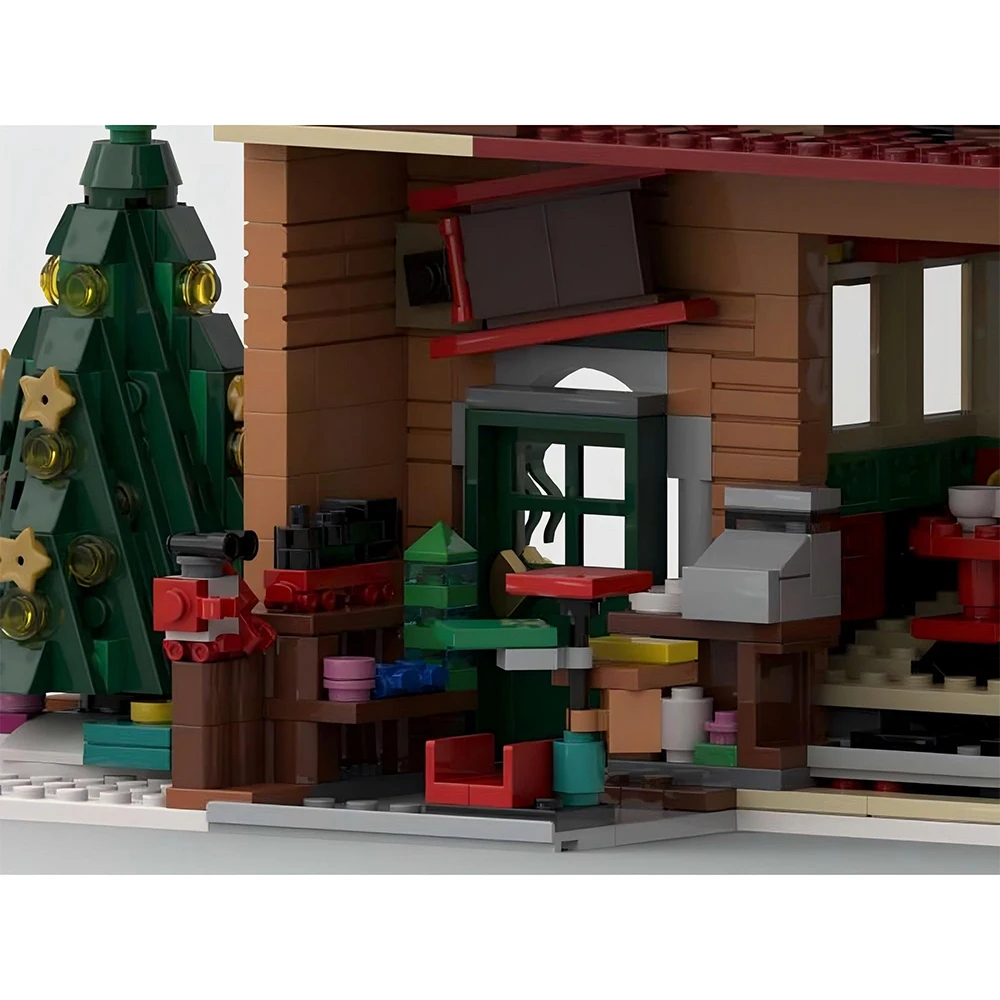 MOC New City Street View Tram Coffee Shop DIY Medieval Christmas Building Model Building Blocks Children's Toys New Year Gift