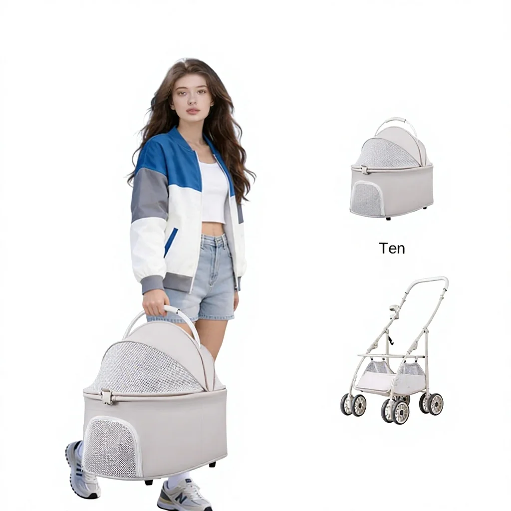 Detachable Carbon Steel Pet Carrier Universal for Cats and Dogs Spacious Comfortable Outdoor Dog Stroller Easy to Fold