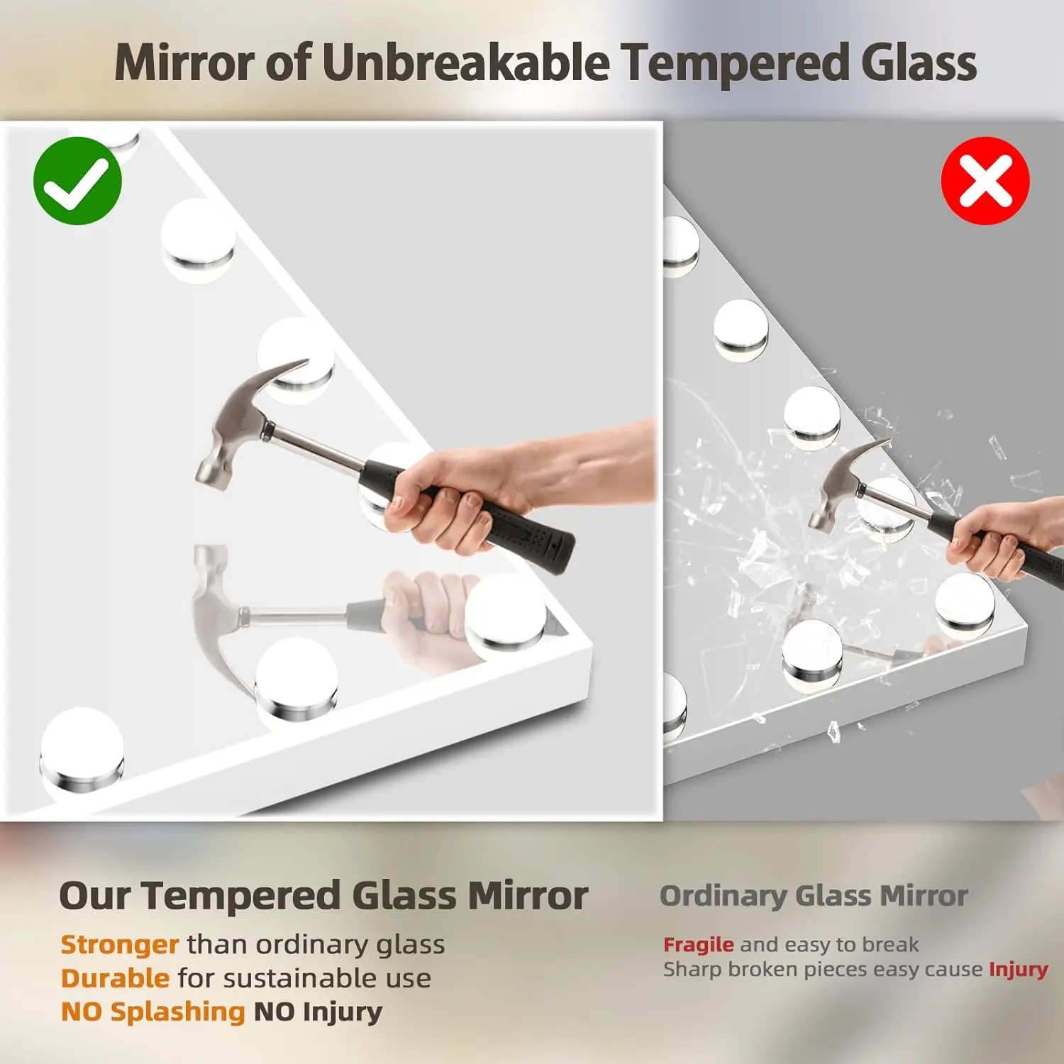 Hollywood Lighted Makeup Mirror with Dimmable LEDs, Adjustable Colors, and USB/Type-C Charging for Bedroom