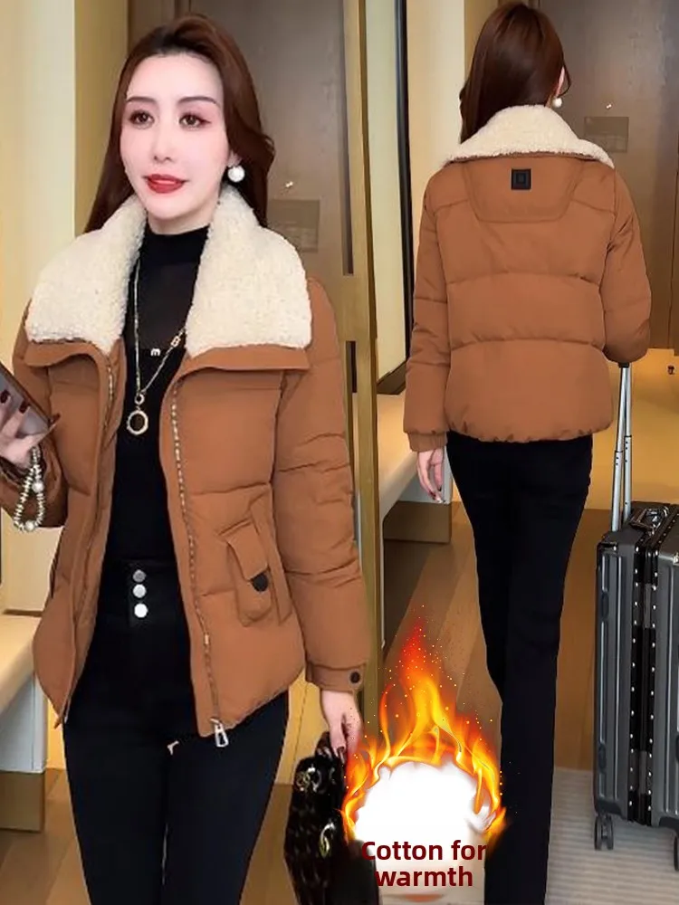 Thiened algodón acolchado Jaet mujer invierno nuevo Sle suelto adelgazante sensación de gama alta Thiened cuello de piel abrigo ort