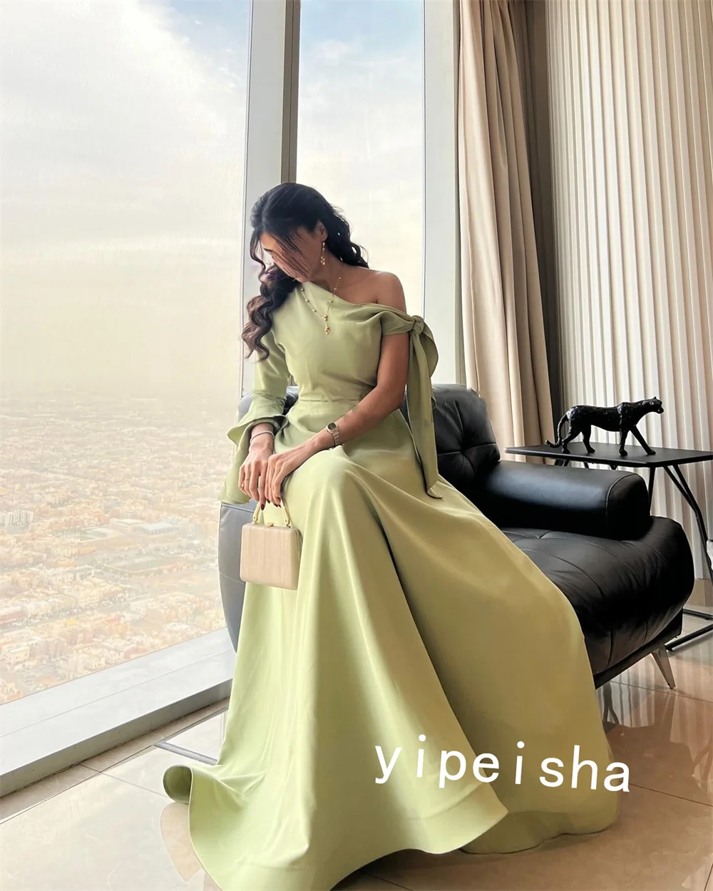 Jiayigong  Prom Jersey Criss-Cross Homecoming A-line One-shoulder Bespoke Occasion  Anke Length