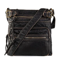 Annmouler Designer Crossbody Bag for Women Luxury Soft Washed Leather Bag Multi Pocket Shoulder Purses with Long Adustable Strap