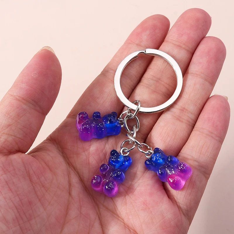 Aihua 12 Colors Cute Cartoon Candy Color Gummy Bear Keychains for Women Girls Resin Bear Keychains Sweet Jewelry Gifts
