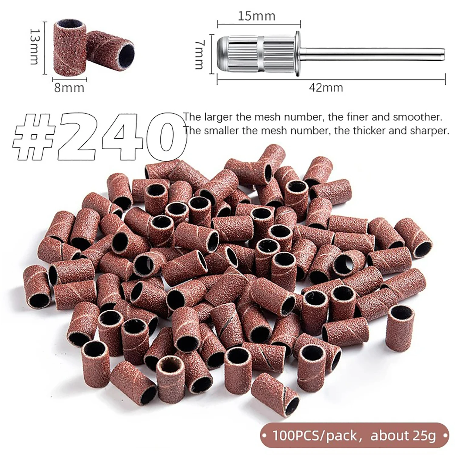 200/100/50 قطعة الرملي غطاء العصابات لآلة أظافر كهربائية 240/180/120/80 حصى مسمار الحفر طحن بت الملفات باديكير أداة #6