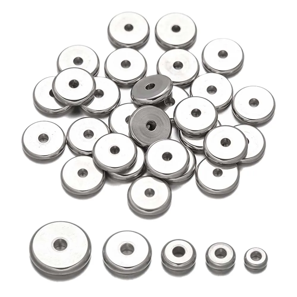 50pcs 4/5/6/8/10mm Flat Round Loose Spacer Stopper Beads Charm Jewelry Finding for DIY Necklace Bracelet Earring Making Supplies