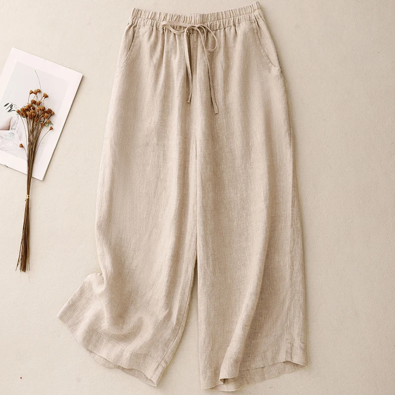 

High Waist Wide Leg Cotton Linen Casual Pants Straight Leg Pants Women's Clothing Ageless Design Spring Summer New Arrival
