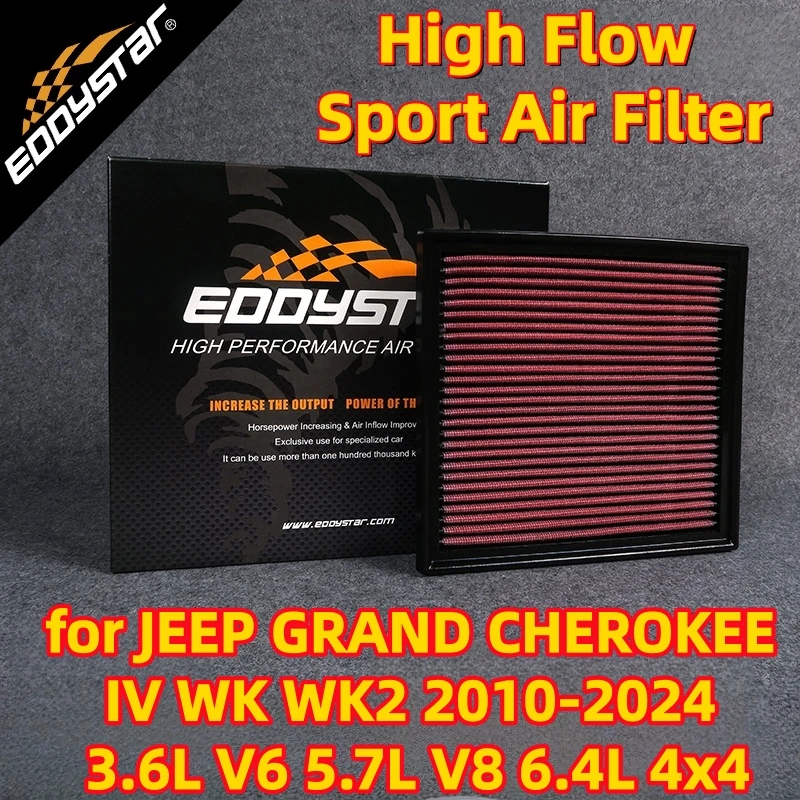 

High Flow Sport Air Filter for JEEP GRAND CHEROKEE IV WK WK2 2010-2024 3.6L V6 5.7L V8 6.4L 4x4 Washable Racing Intake Filters