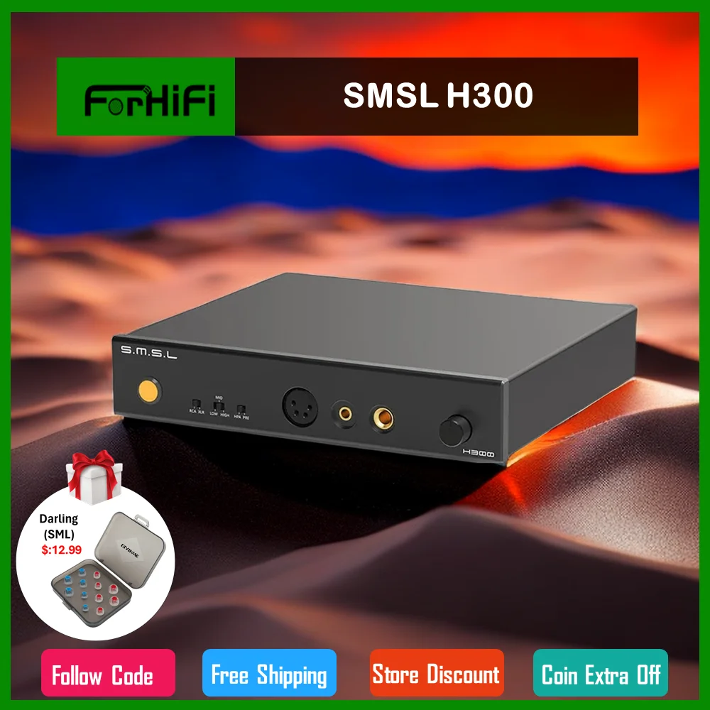 

SMSL H300 Headphone Amplifier Full Balanced 6.35mm 4.4mm XLR RCA Preamp Output 133dB 3nd gear gain For Headset