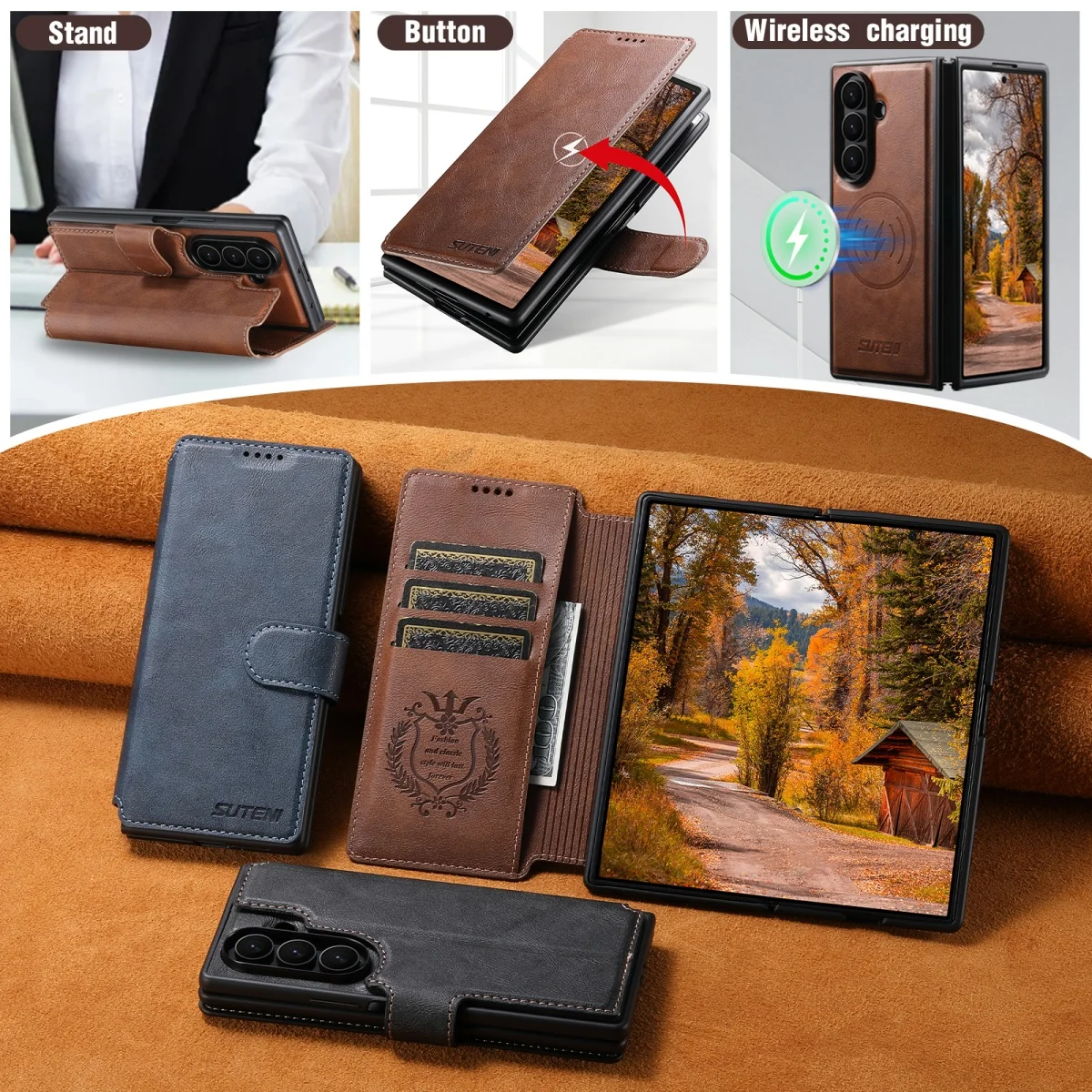 

Съемный чехол-бумажник из искусственной кожи 2 в 1, чехол-бумажник для Samsung Galaxy Z Fold 7 6, складная задняя крышка с слотом для беспроводной зарядки