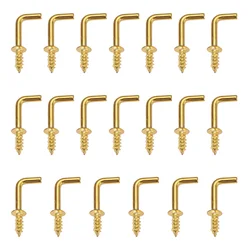 100pcs/set L shape Dresser Cup Hooks Right Angle Screws 17mm*7mm 1/2 Inch Hangers Golden Yellow Alloy Frame Sheep Eyes Iron Hook
