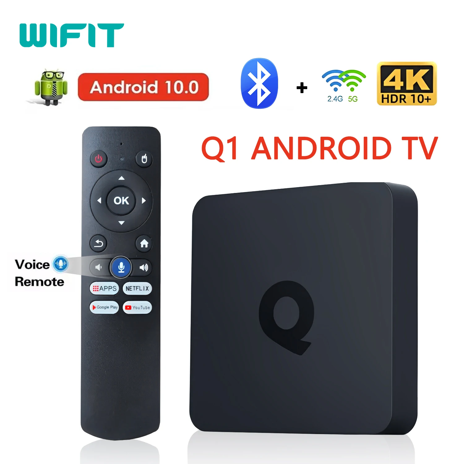 Q1 Global Version Smart TV Box   Voice Remote Set-top Streaming Media Android10 AllwinnerH313 Bluetooth Google Assistant 2.4G&5G