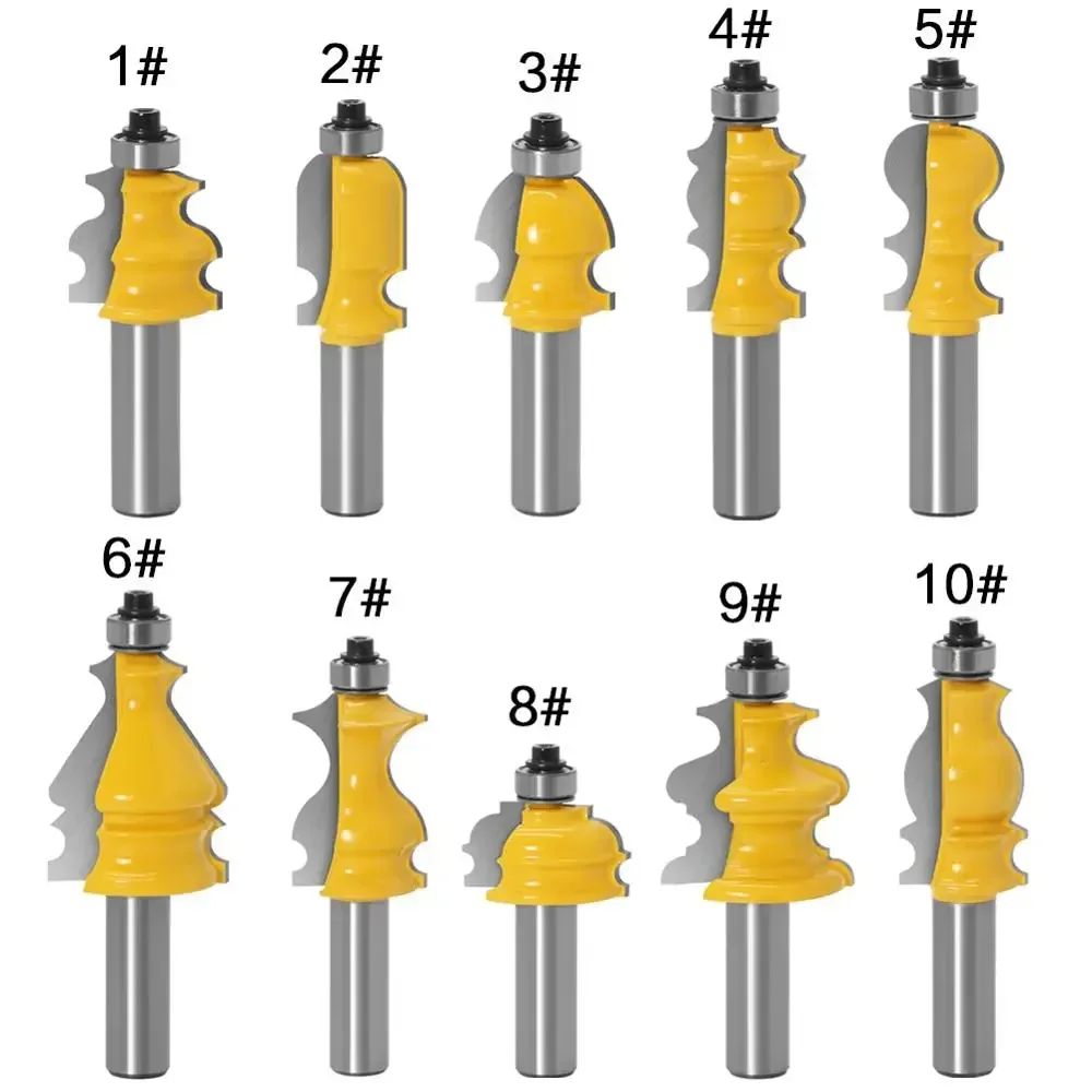 1PC 12MM Shank Milling Cutter Wood Carving Architectural Molding Handrail Router Bit Set Casing Base CNC Line Woodworking Cutter