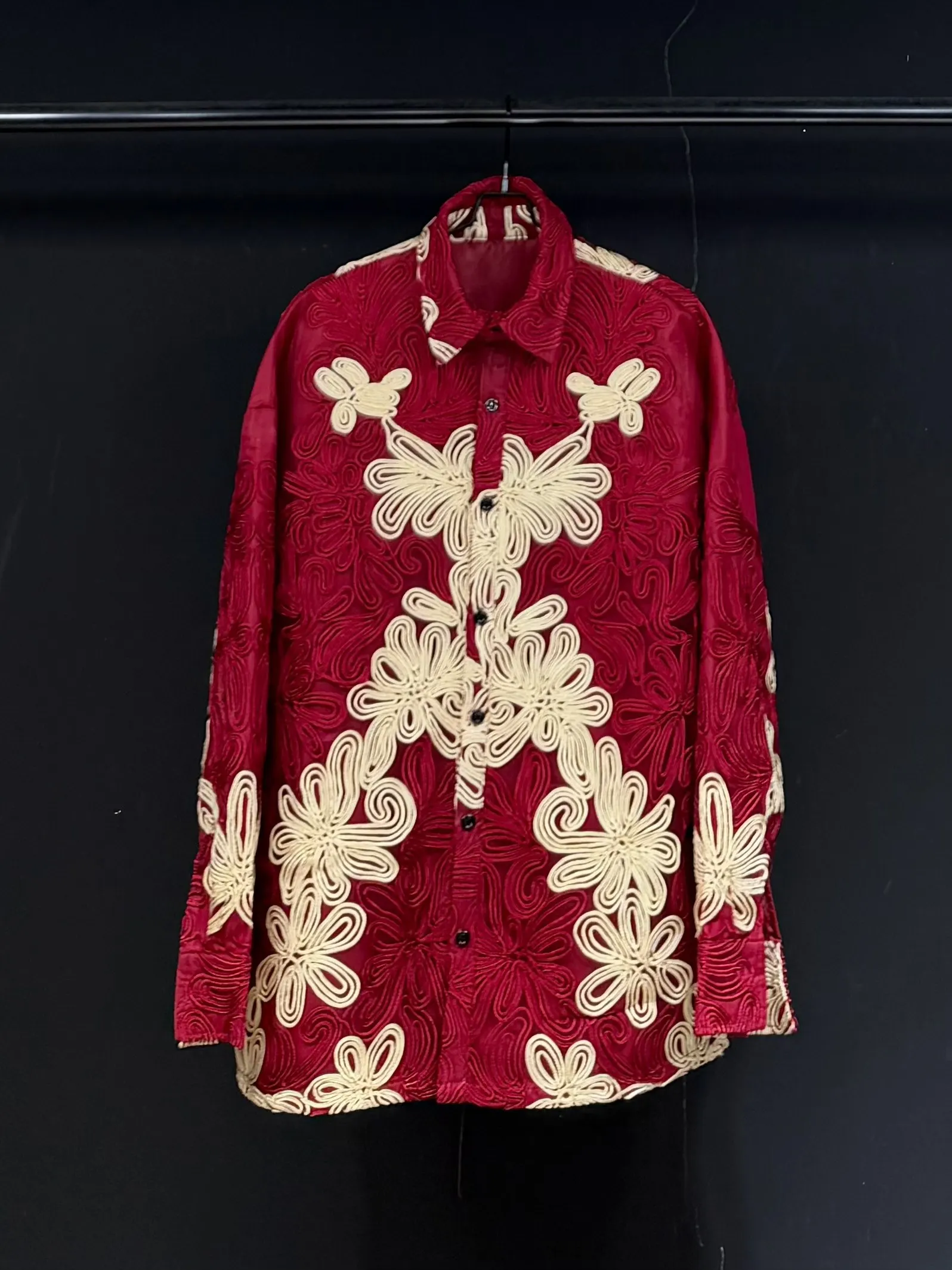 High Street Shirts Men's New Embroidered Long Sleeved Lapel Woven with Gold Luxurious and Old Money Style Shirt