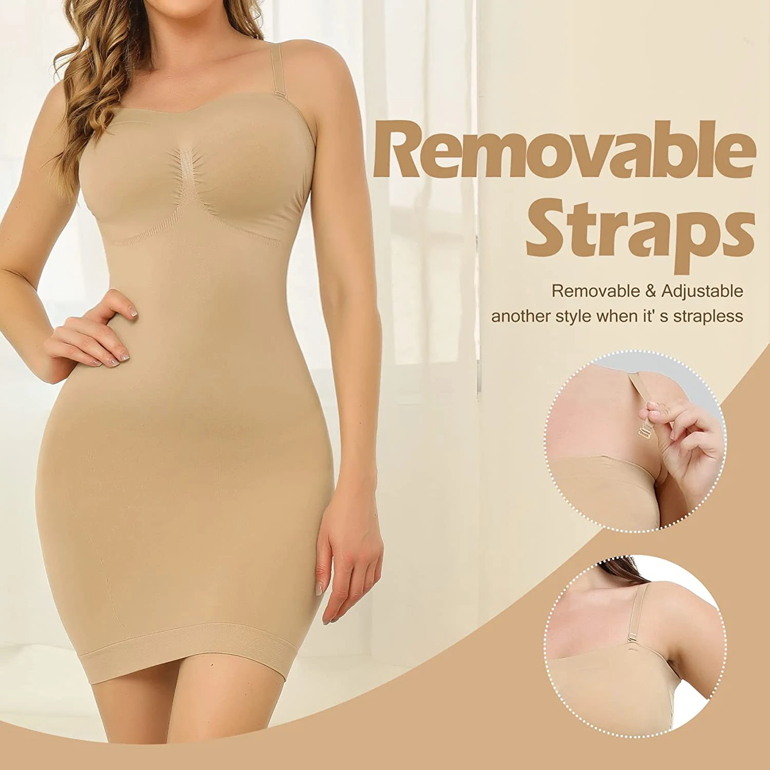 Women's Strapless Shapewear Slip Under Dress Full Slips Dress Tummy Control Camisole Full Body Shaper Seamless Corset Underwear