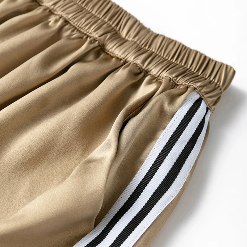 Women Shorts 100% Mulberry Silk 40 Momme Heavy-Weight Champagne Striped Middle Waist Pants Trousers Summer M1175