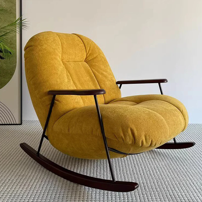#Simple Designer Fabric Rocking Chair Modern Soft Leisure Swing Chair For Relaxing Popular Living Room Chair With Wooden Arms