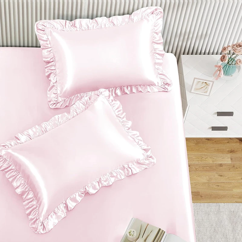 Ruffled Satin Pillowcase Set of 2 Silky Satin Pillow Cover with Envelope Closure for Sofa Cushion Covers Bedding Home Decoration