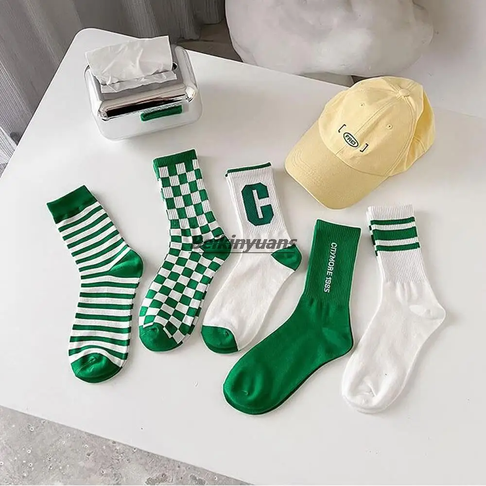 

Green socks women's cotton socks ins tide online celebrity wearing Korean letter stockings spring and autumn stockings