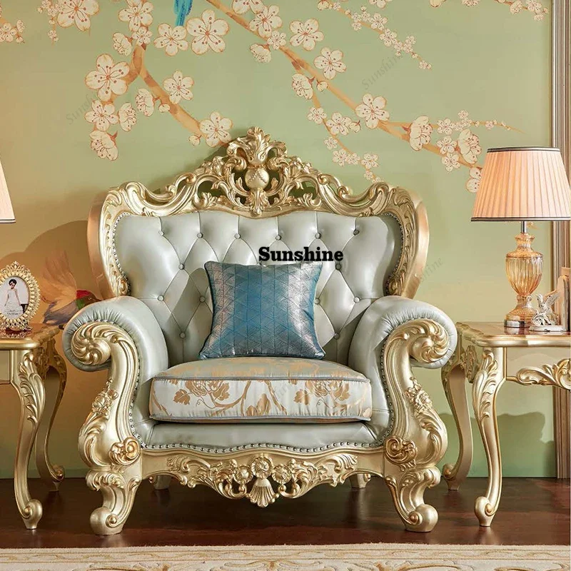 

Диван в классическом европейском стиле, французский дизайн, с каркасом из массива дерева, кожаный, для гостиной, с резьбой