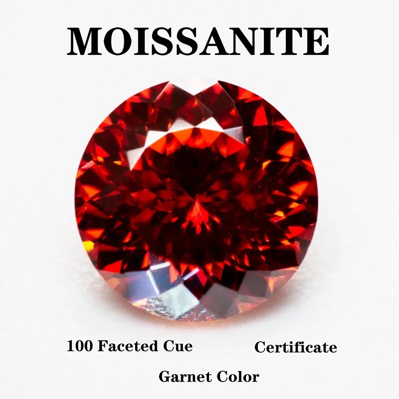 

Moissanite Stone Round Shape 100 Faceted Cut Garnet Color Charms Gemstone DIY Ring Necklace Earrings Main Materials with Report