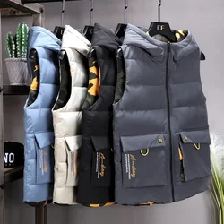 Men's Warm Vest Double-sided Sleeveless Jacket 2024 Winter Camouflage Hood Pocket Insulated Waistcoat Plus Size Autumn Male Vest