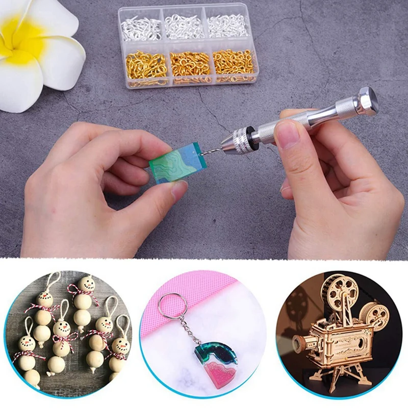 Resin Tools Kit With 2Pcs Pin Vise Hand Drill 20Pcs Drill Bits And 800Pcs Screw Eye Pins For DIY Keychain Pendant Making