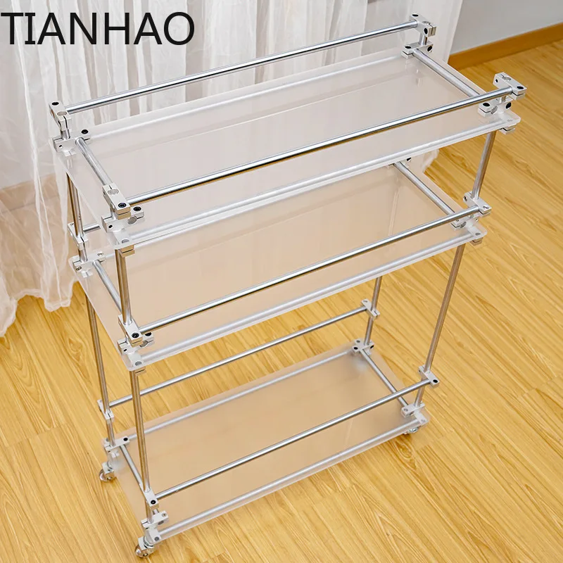 Acrylic Display Shelf Rolling Cart Minimalist Living Room Sofa Side Table Multi Tier Storage and Flower Stand